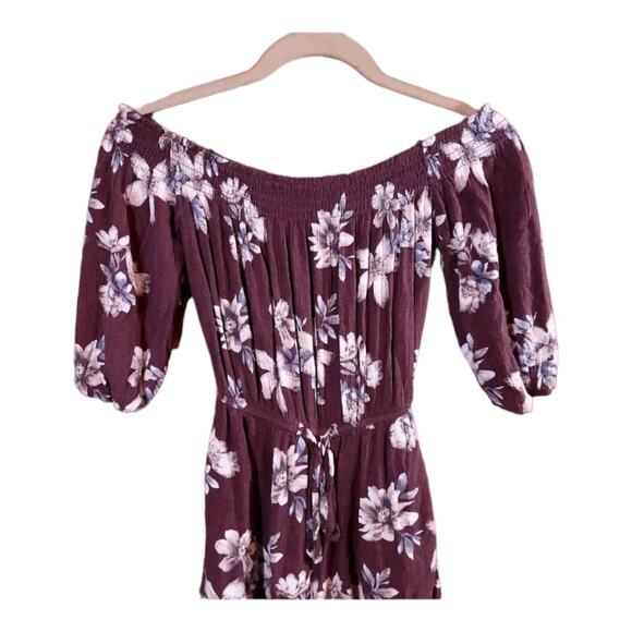 One Clothing Purple Floral Off-shoulder 3/4 Sleeve Crepe Romper Women's XS - Picture 3 of 7